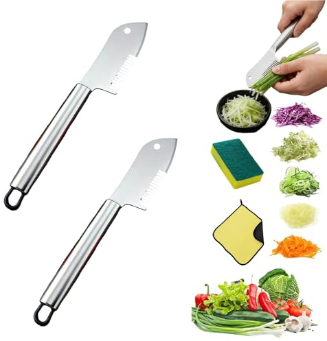 Pelapatate Julienne multiuso in acciaio inossidabile, 2026 Affettatrice portatile for frutta e verdura con lama di precisione aggiornata con impugnatura comoda e foro for appendere patate carote(2pcs)