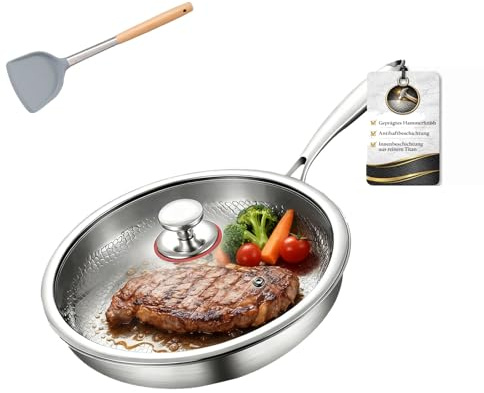 Generisch Sartén de titanio sin recubrimiento, 20/24/26/26/28/30 cm, sartén de acero inoxidable con tapa (20 cm de diámetro)