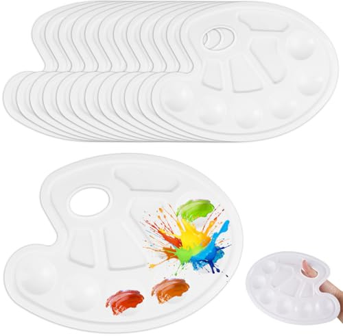 12 Piezas Paleta Universal para Manualidades | Bandejas Plastico Paleta Pintura Acrilica,Plástico Paletas de Pintura con Orificio para Clases de Bellas Artes,Cursos de Arte