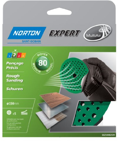 Norton Lot de 5 Disque Pex auto-agrippants expert Diamètre 150 Grain 80 Multi Air