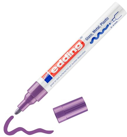 Edding 751 Gloss Paint Marker – Violett – 1 färgmarkör – Rund spets 1–2 mm – Färgpenna för glas, småstenar, trä, plast, papper – vattentät, hög täckning