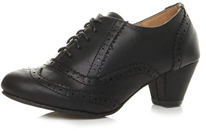 AJVANI Womens mid Low Block Heel lace up Comfort Rubber Sole Brogue Ankle Shoe Boots Booties Size.