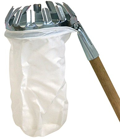 Xclou Obstpflücker, ca. 20 cm tiefer Leinensack, mit einem ca. 16 cm breiten Greifkranz, silber verchromt, ohne Stiel, weiß/silber