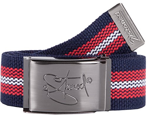 2Stoned Gürtel Stoffgürtel Navy-Rot-Weiß, matte Schnalle Classic, 4 cm breit, Koppelgürtel für Damen und Herren
