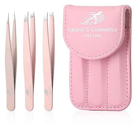 Lalano`S Cosmetics 3-teiliges Präzisions-Pinzettenset aus Edelstahl - Perfekte Präzision zum Augenbrauenzupfen Gesichtshaarentfernung Hochwertige Pinzette für Frauen und Männer - Farbe Rosa