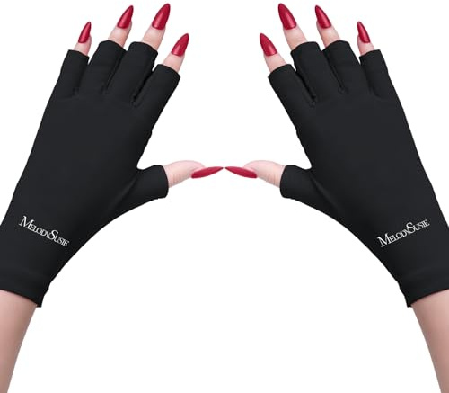 MelodySusie UV Gloves for Gel Nail Lamp, Professional UPF50+ UV Protection Gloves for Manicures, Art Skin Care Fingerless Glove for Women Men Protect Hands from Sun and Nail Dryer Harm (Black)