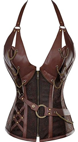 Alivila.Y Fashion Womens Steel Boned Retro Goth Steampunk Corset 908-Coffee-M