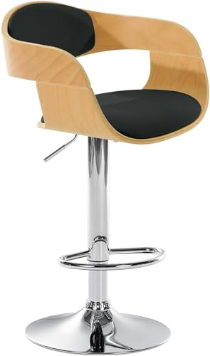 CLP Kingston retro pall med armstöd I svängbar pall i konstläder och trä, justerbar hög pall 63–77 cm, färg: natur/svart