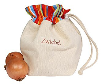 slowroom Zwiebelsack Baumwolle 18 x 24 cm – Gemüsebeutel für Aufbewahrung Küche – Praktischer Zwiebel Behälter für Zwiebel und Knoblauch Aufbewahrung