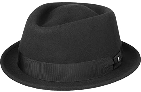 LIERYS Classic Porkpie Wollfilzhut Damen Herren Made in Italy Wasserabweisend Packable Musikerhut Sommer Winter schwarz XL (60-61 cm)