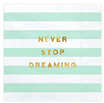 Servietten Papier 33x33cm Never stop dreaming 20 Stück - Einweg Partyservietten 3-lagig - Papierservietten für Geburtstag Sommerfest Party - Motivservietten Gastronomie Alltag - Grün Weiß