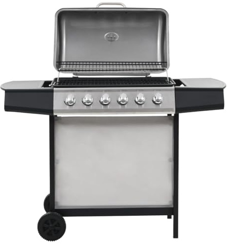 vidaXL Gasgrill mit 6 Flammen Edelstahl Silbern
