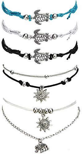 Suyi Beach Turtle Layered Rope Anklet - Boho Handmade Adjustable Foot Chain for Women