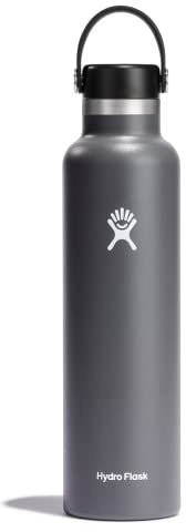 HYDRO FLASK - Trinkflasche 709ml (24oz) - Isolierte Wasserflasche aus Edelstahl - Sportflasche mit auslaufsicherem Flex Deckel & Gurt - Thermoflasche Spülmaschinenfest - Kleine Öffnung - Stone