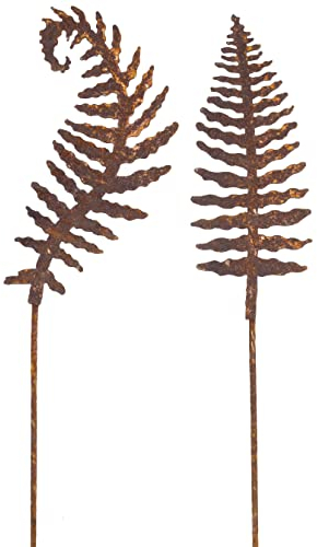 Rankstab Farn Metall Edelrostdeko Stecker Beetstecker Blumenstecker 2er Set (Farn H=63 cm)