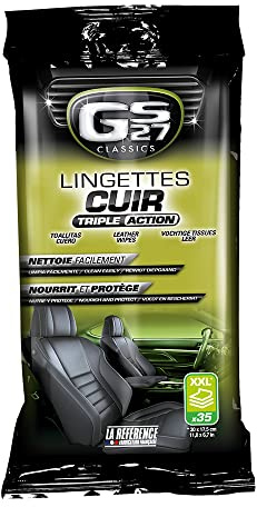 GS27 - Lingettes Cuir Triple Action - Entretien Cuir Voiture Naturel, Teinté ou Simili - 35 Unités