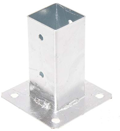 Aqbau Pfostenträger 70x70 mm zum Aufschrauben, Aufschraubhülse für Vierkant-Holzpfosten, Bodenhülse Pfostenschuh aus verzinktem Stahl mit Dübelplatte für Zäune und Pergolen