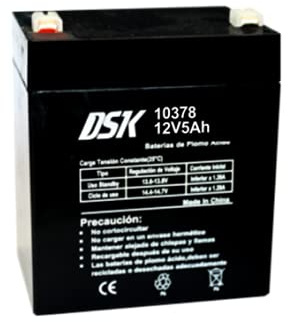 DSK 10378 - Sealed Rechargeable F2 terminal AGM Lead Battery with 12V 5Ah. Ideal battery for home and industry alarms, electric toys for children, mobility devices, scooters, fences