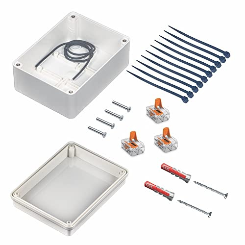 Anschlussdose ABS Gehäuse 155 x 115 x 75mm Abzweigdose Staubdicht Abzweigkasten Verteilerdose Verbindungsdose weiß mit Schraube Dübbel Dichtung Klemme und Kabelbinder von intervisio