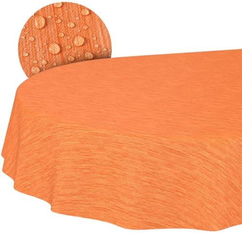 ANRO Wachstuchtischdecke Orange Oval 220x140 cm Schnittkante | Abwaschbar · Rutschfest · Pflegeleicht · Wasserabweisend · Wetterfest für In- & Outdoor
