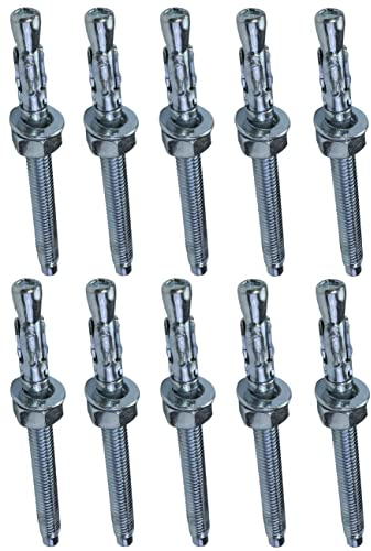 AERZETIX - C54001 - Satz von 10 Bolzen ankerschraube bolzenanker langes gewinde, spreizdübel - M6x70mm - aus verzinktem stahl - für beton, stein, vollmaterial