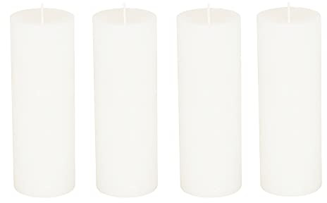 Stumpenkerzen Rustic 4er Set - Stumpenkerze, Blockkerze, Kerze, Adventskranz, Advent - Kein Ruß - Brenndauer: 95 Std. - viele Farben - 7x19 cm (Elfenbein)
