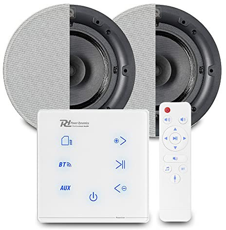 Power Dynamics Powerline Bluetooth Ceiling Speaker System – A50W In-Wall Touch Amplifier with 2x Q Acoustics QI65CB 6.5 Flush Mount Home Audio Speakers, Wireless Hi-Fi Music Set for Any Room