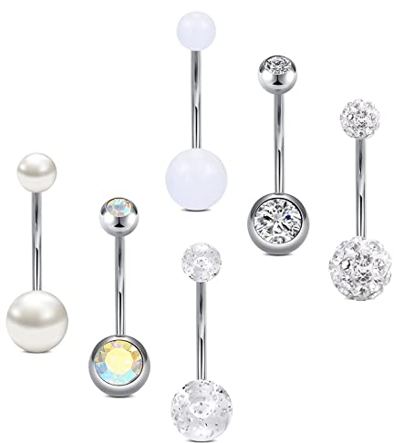 vcmart 6stk Bauchnabelpiercing 14mm Chirurgenstahl 14G Lang Bauchpiercing Piercing Bauchnabel Ring