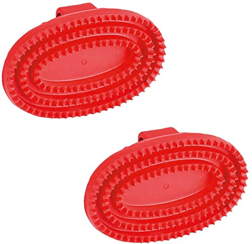 Kerbl Gummistriegel oval aus Hartgummi - ROT - Doppelpack - 2 Stück