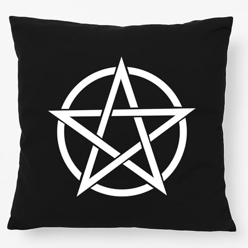 Huuraa Kissen Pentagramm Drudenfuß Deko Kopfkissen mit Füllung 40x40cm mit Füllung Black mit Bannzeichen Geschenk Idee für Freunde und Familie