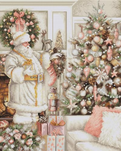 Luca-S Kreuzstich Set Weißer Weihnachtsmann mit Weihnachtsbaum Zählmuster, Multifarbig