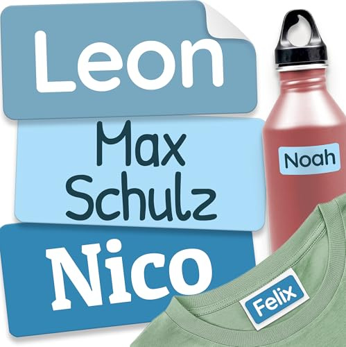 melu kids® Namensschilder für Kleidung & Gegenstände (120 Stk, Blau) | Namensaufkleber Kinder Wasserfest und Personalisiert für Kindergarten & Schule, Selbstklebende Etiketten zum Beschriften