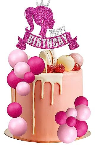 Gyufise 31Pcs Hot Pink Girl Cake Topper Balls Cake Decorations with Pink and Rose Pink Balls for Wedding Baby Shower Anniversary Girl Birthday Themed Party Supplies