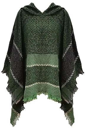 JFAN Poncho Damen mit Kapuze Warm Pullover Gestrickter Schal Elegantes Strickcape Strick Ponchos Capes für Damen（grün，Einheitsgröße）
