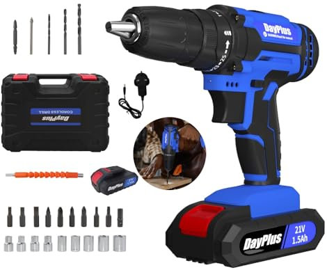 XinngCordless Drill Driver 21V, 25+1 Torque, 2 Speed, LED Light, 26 Accessories, Cordless Combi Drill Kit for Home and Garden DIY, (1 Battery)-Blue