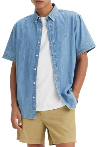 Levi'S Camisa de Manga Corta para Hombre con Botones auténticos, Eli Medium Blue Wash, XL