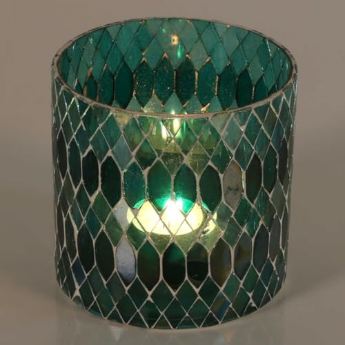 Marokkanisches Mosaik-Windlicht Rayan M GRÜN Ø 10cm rund handgefertigt aus Glas | Stimmungslicht Weihnachten Teelichthalter bunt orientalische Tisch-Deko aus 1001 Nacht | WZ150-M