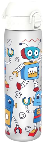ion8 Trinkflasche 500 ml Auslaufsicher Einhandöffnung Sichere Verriegelung Spülmaschinenfest BPA-frei Tragegriff Klappdeckel Leicht zu Reinigen, Klimaneutral, Roboter
