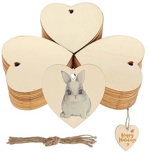 50 Piece Wooden Hearts Craft Kit, 8cm Hanging Hearts With Hemp Rope, For Garden, Home, DIY Art, Valentine's Decor