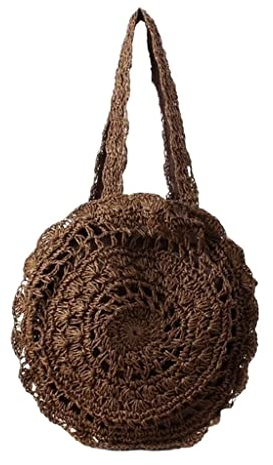 Strohtasche Korbtaschen Strohgewebte Runde Umhängetaschen Damen Strandtaschen Shopper Tote Strickgewebte Reisehandtaschen Geflochtene Tasche (Color : A, Size : 40cm)