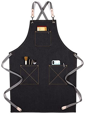 Werkzeugschürze, Arbeitsschürze mit Taschen, Arbeitsschürze, Segeltuchschürze, Werkstatt-Werkzeugschürze mit verstellbaren Trägern for Friseur, Küche, Gärtner, Café (Farbe: Grau, Größe: X-Groß) (Farbe