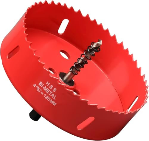 120 mm Bi-Metal Hole Saw with Arbor and Pilot Bit,HSS Bi-Metal & Heavy Duty Steel Design,Hole Cutter for Cutting Wood Metal,Stainless Steel,Cornhole Boards,Aluminum,Iron，DIY Projects