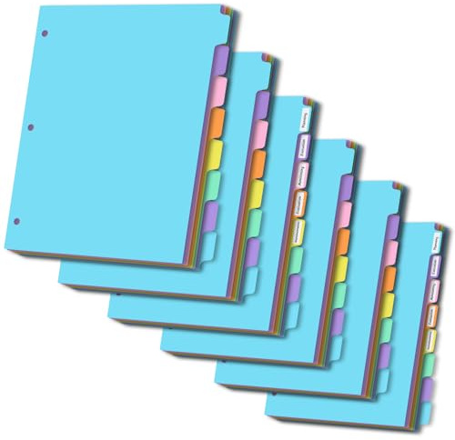 8-tabs 6 Set Binder Dividers with Tabs,Plastic Index with Label,Colorful Dividers for 3 Ring Binder (48)