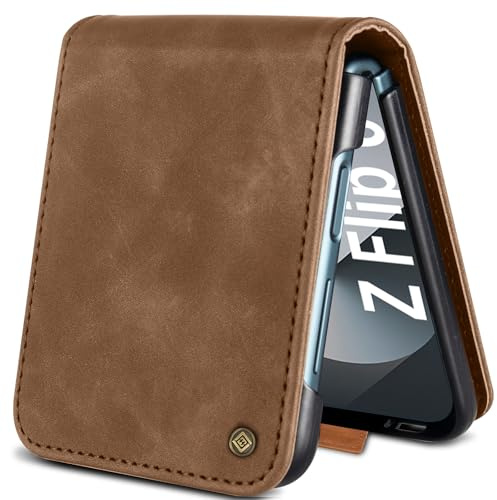 Giyer Coque de protection pour téléphone portable pour Samsung Galaxy Z Flip 6 5G avec film de protection, fonction support, porte-cartes, portefeuille, coque en cuir premium, protection renforcée