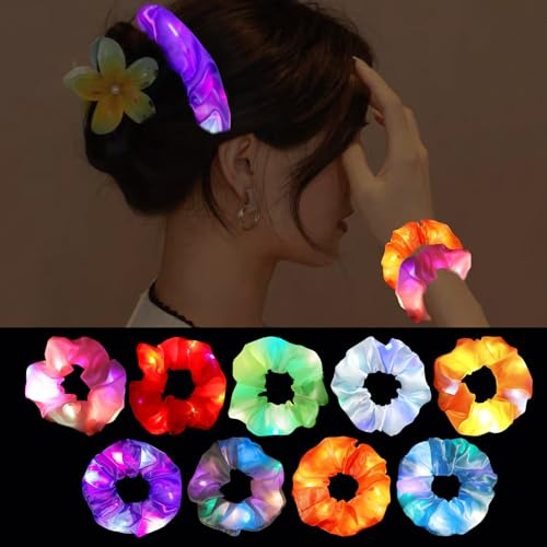9 Stück Leuchtende Haargummis LED Haarbänder LED Haarschmuck 3 Lichtmodi | LED Haarbänder LED Haarschmuck mit 3 Lichtmodi Elastische Leuchtseile Haargummis für Frauen Mädchen Karneval Neujahr