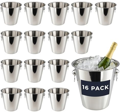 Chabrias 16 Pack 5 Litre Polished Stainless Steel Champagne & Wine Ice Bucket – Durable Double-Wall Drinks Cooler with Carry Handles | Professional Bar & Home Entertaining Bucket