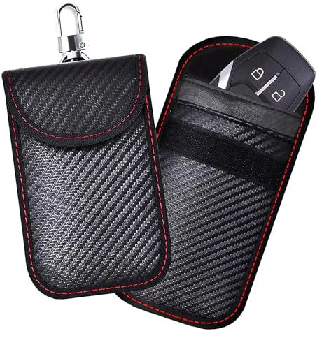 KAV Faraday Car Key Fob Protector Pouch Bag- Carbon Fiber Compact Signal Blocking Pouch for Car Key Wallets - RFID Blocking, Anti-Theft Protection (Pack of 1)