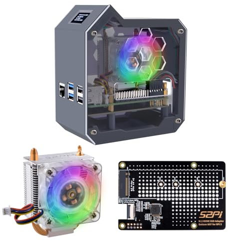 GeeekPi N07 Mini Tower NVMe NAS Kit per Raspberry Pi 5, con N07 M.2 NVMe SSD Pip PCIe scheda periferica inferiore, supporto M.2 Key-M NVMe SSD 2230/2242/2260/2280