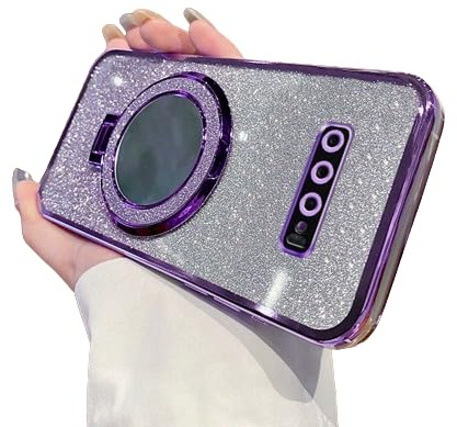 IMEIKONST for Samsung Galaxy S10 Plus Case Gradient Glitter Purple DSJ | Makeup Mirror Ring Stand Function, Full Camera Protector, Soft Silicone Shockproof, Plated Transparent Cover for Girl Women