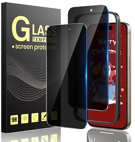 Guretok 2 Stück für Schutzfolie Sichtschutz für iPhone 15 Pro Max mit Rahmen 6,7 Zoll, Dunkle Schutzglas für iPhone 15 Pro Max Privacy Glas [Kratzfest] [9H-Härte] [Anti-Spy Folie]